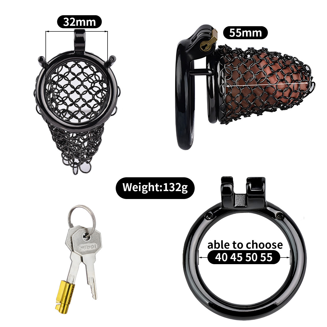 Metal Mesh Male Chastity Device – Lightweight Steel Chastity Cage with Lock (Short / Medium / Long)